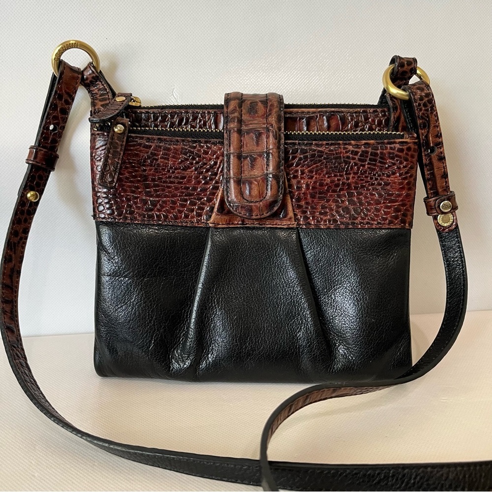 Brahmin Black Brown Leather Crossbody Bag